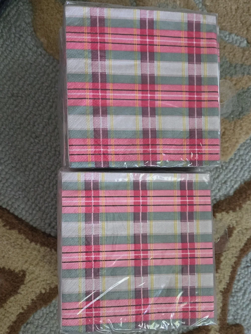Plaid Pink Green Cocktail Napkins - Set of 10